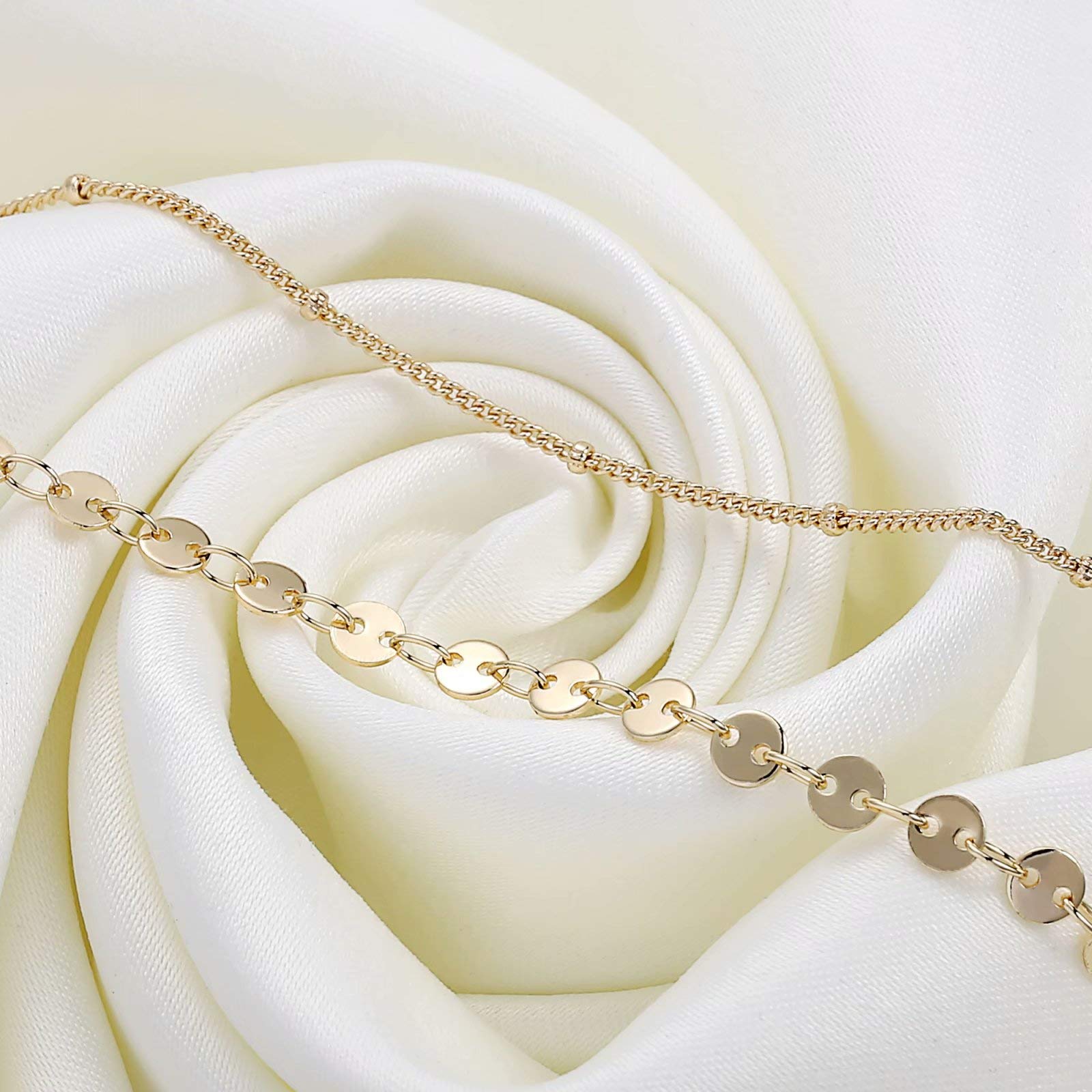 Beads Chain&Coin Chain Dainty Gold Bracelets for Women