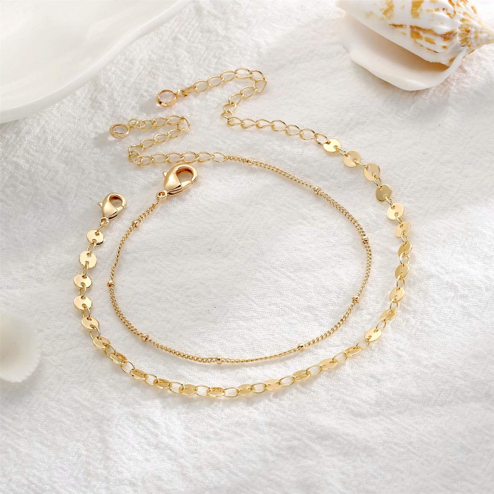 Beads Chain&Coin Chain Dainty Gold Bracelets for Women