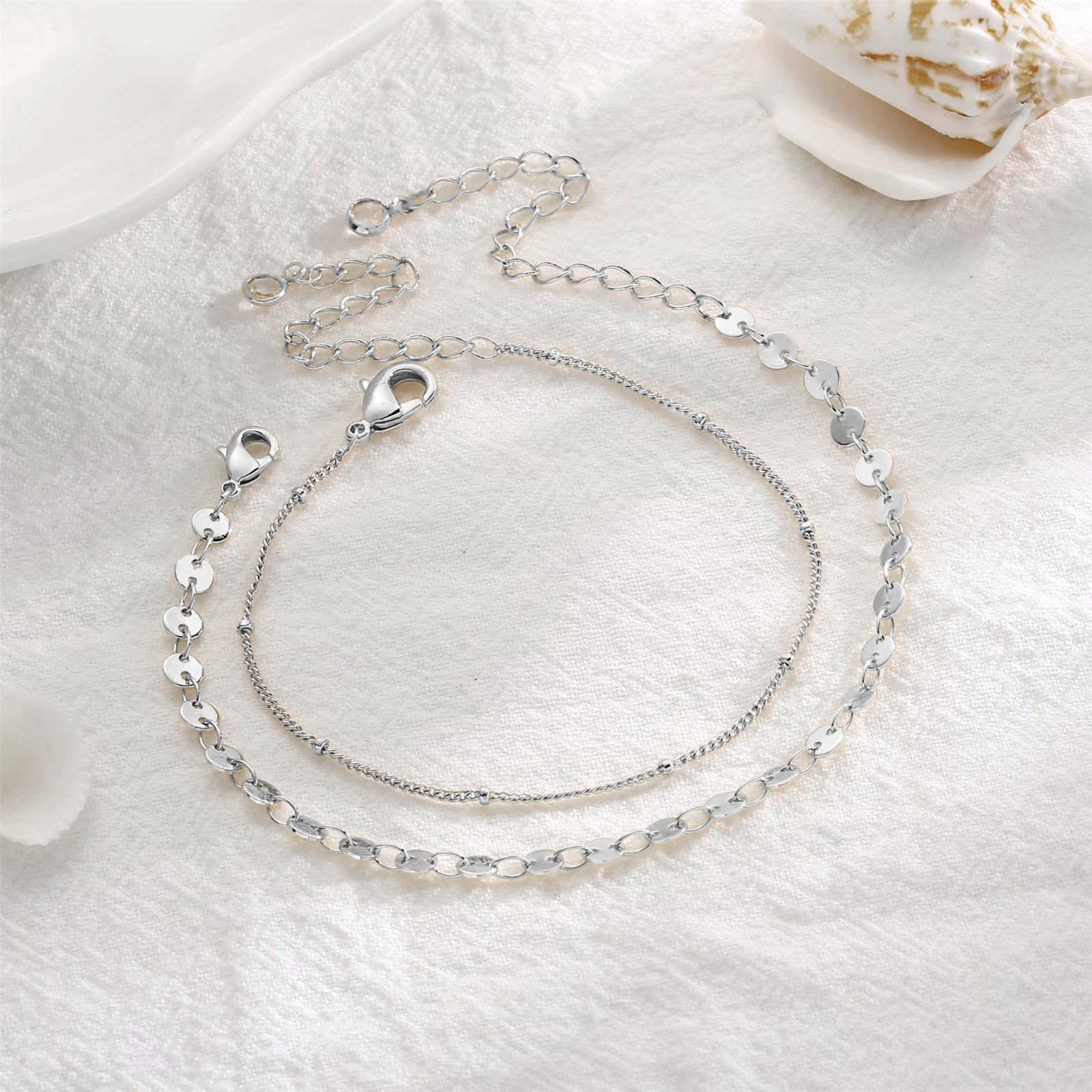 Beads Chain&Coin Chain Dainty Gold Bracelets for Women