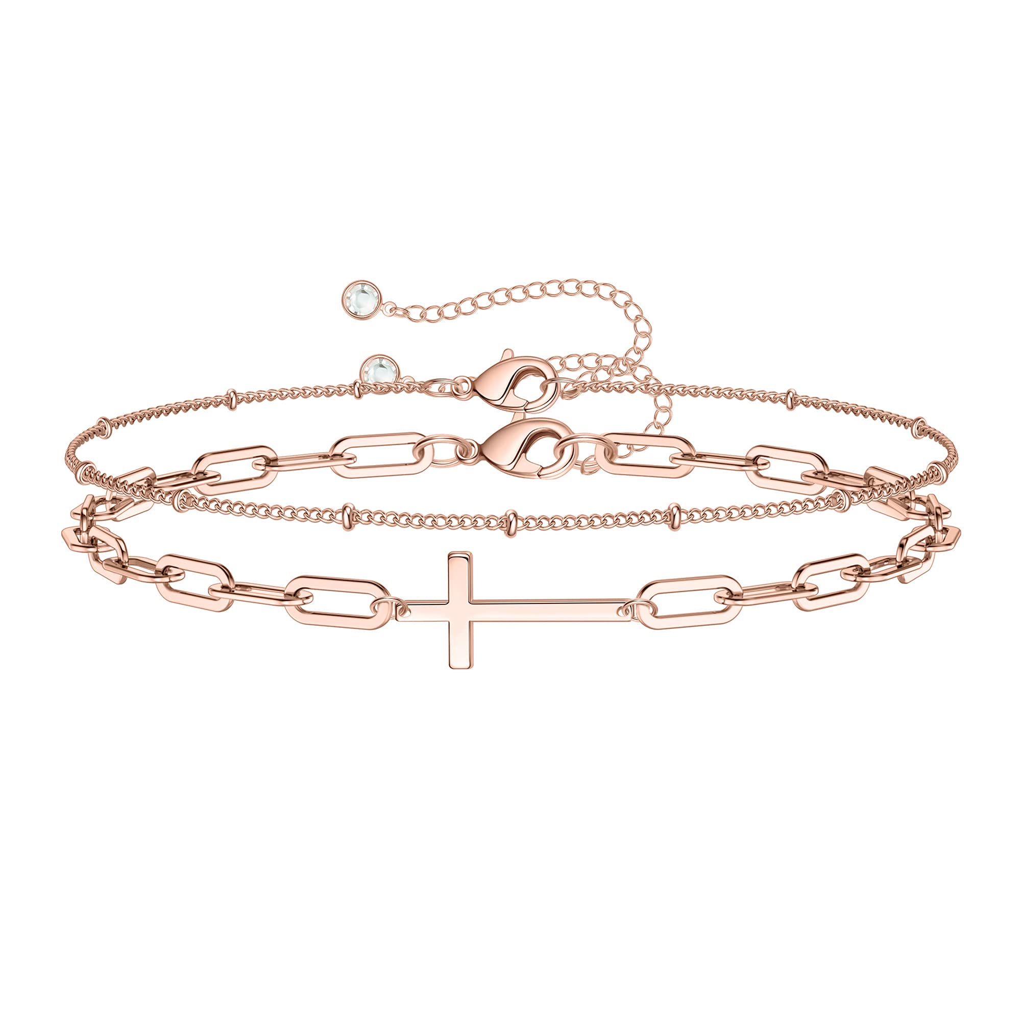 Beads Chain&Cross Dainty Gold Bracelets for Women