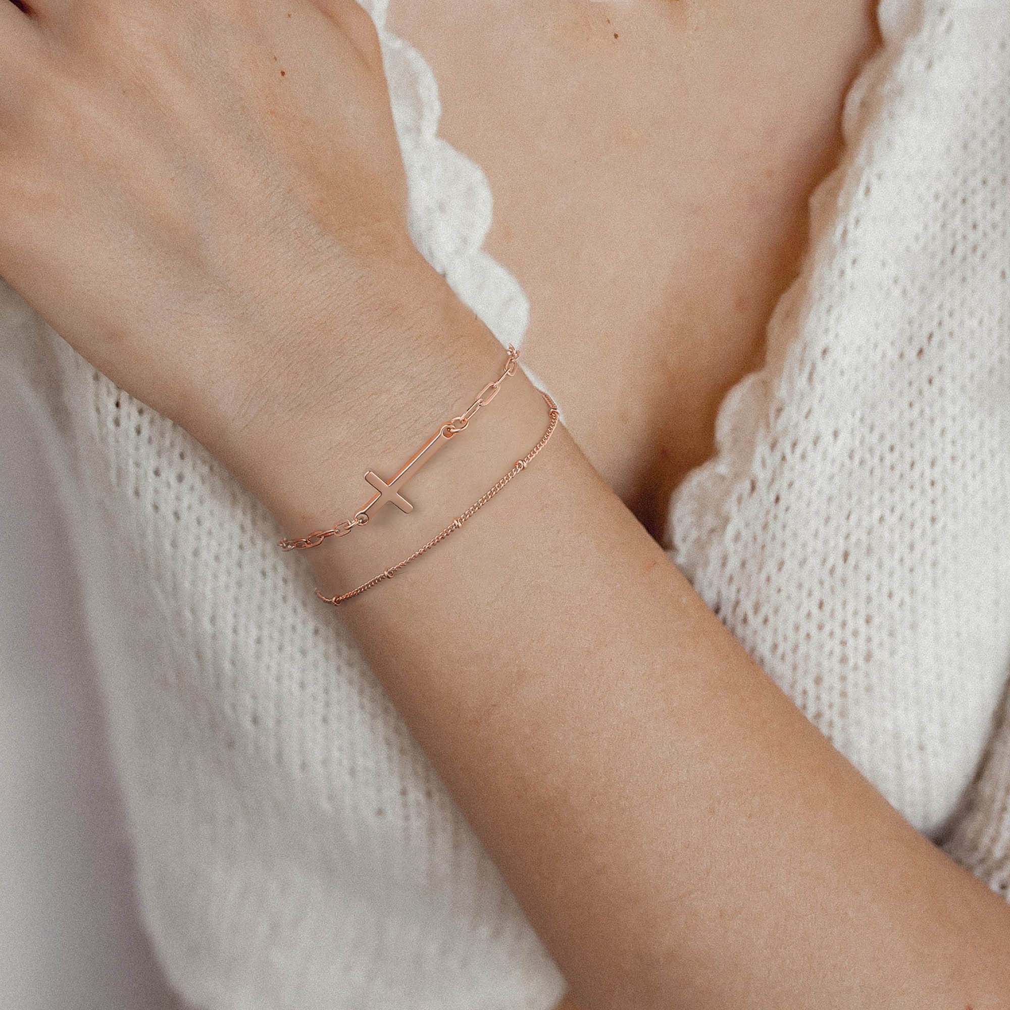 Beads Chain&Cross Dainty Gold Bracelets for Women
