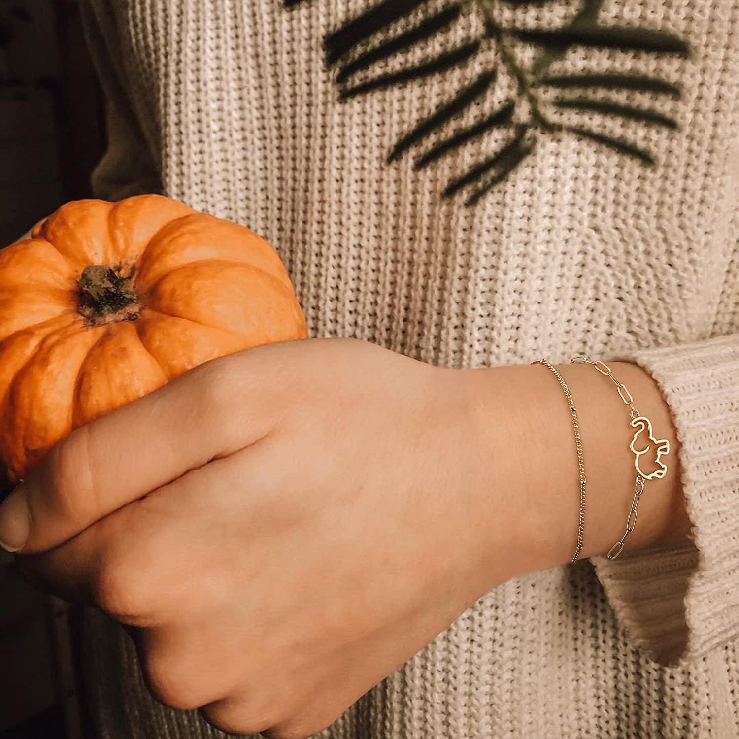 Beads Chain&Elephant Dainty Gold Bracelets for Women