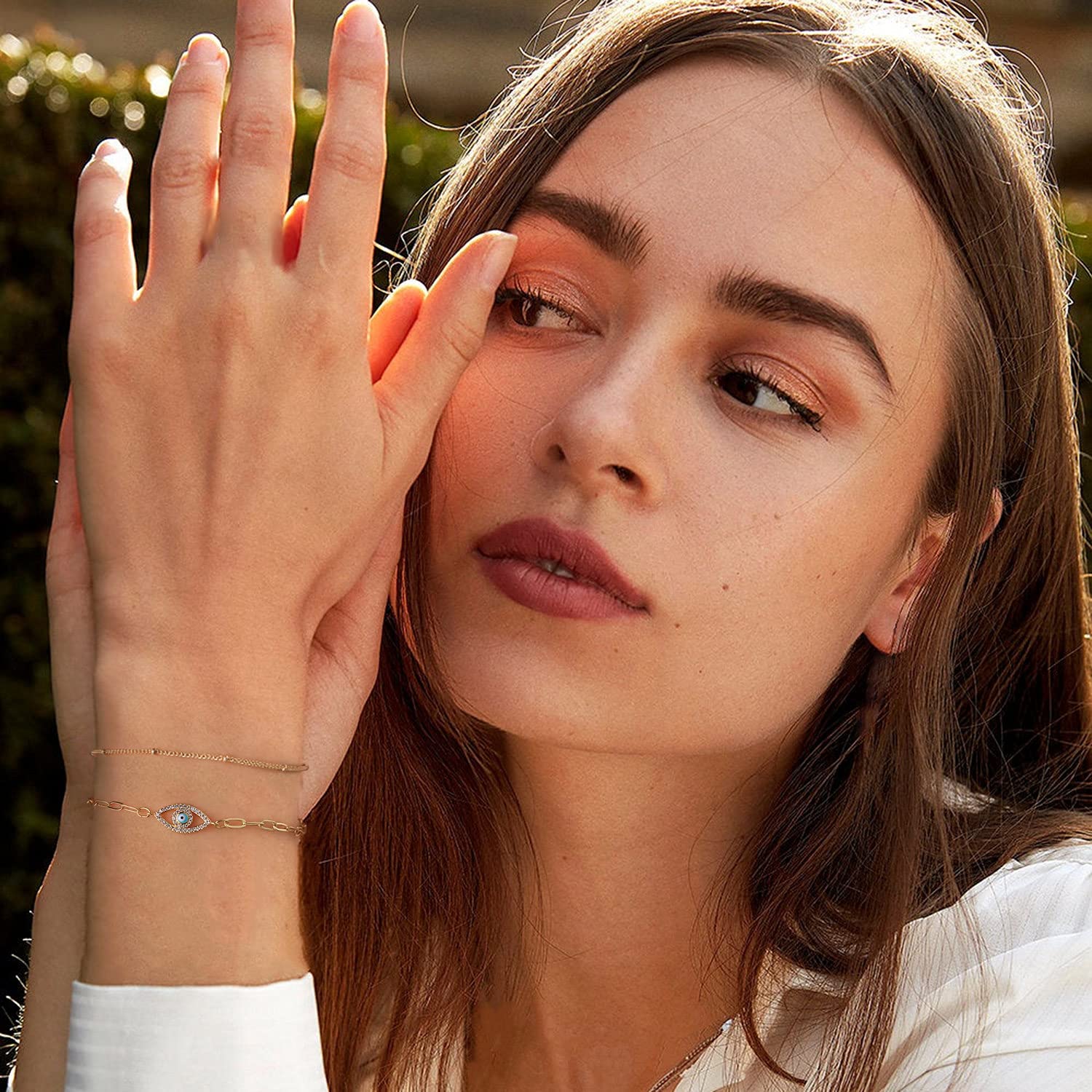 Beads Chain&Evil Eye Dainty Gold Bracelets for Women