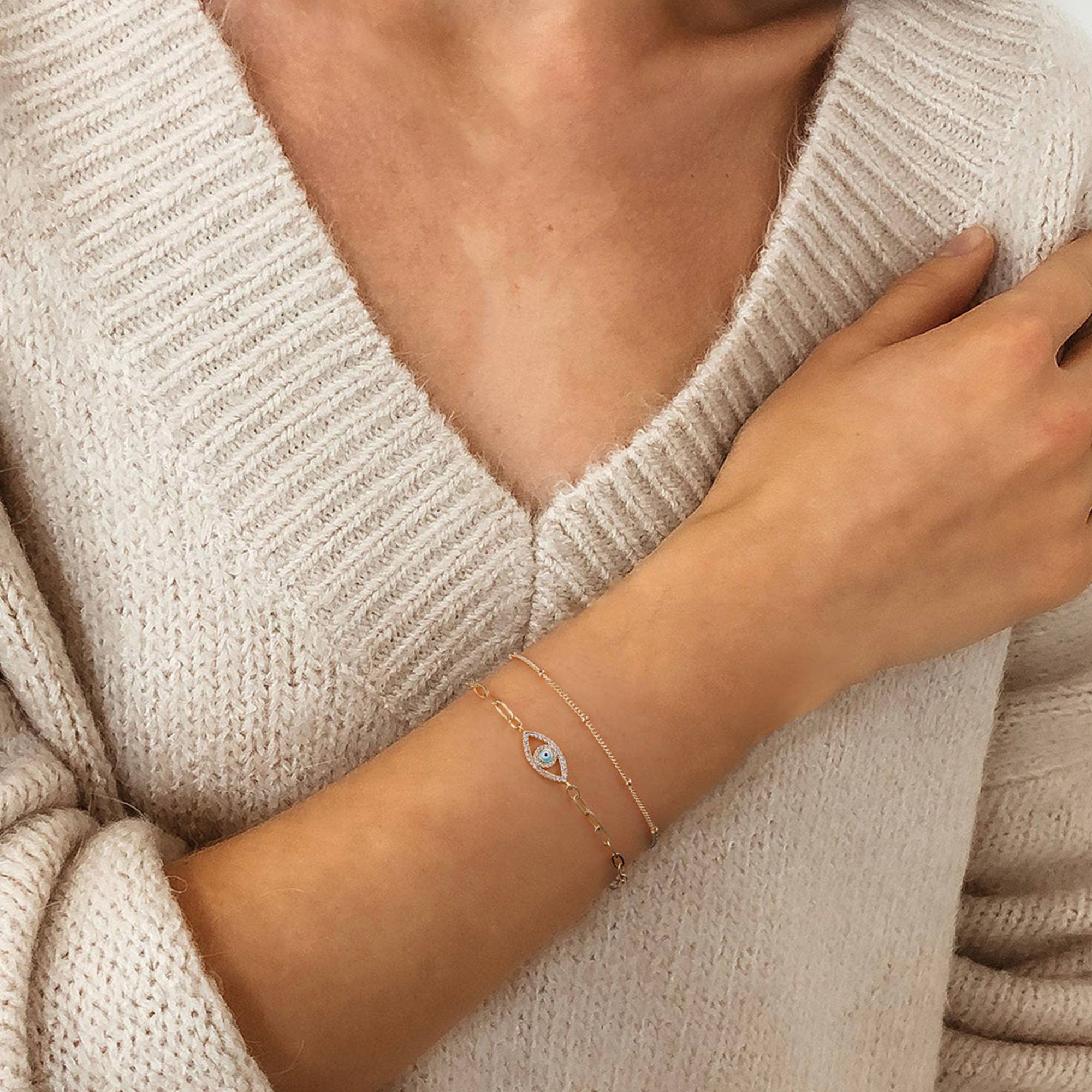 Beads Chain&Evil Eye Dainty Gold Bracelets for Women