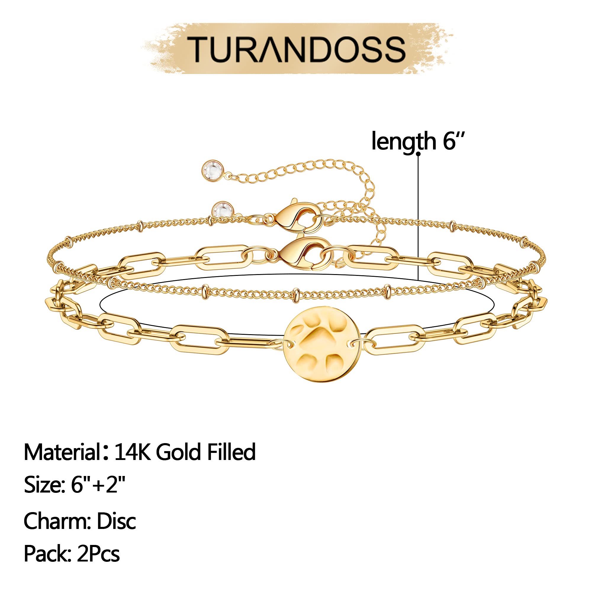 Beads Chain&Hammered Disc Dainty Gold Bracelets for Women