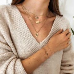 Beads Chain&Oval Screw Clasp Dainty Gold Bracelets for Women