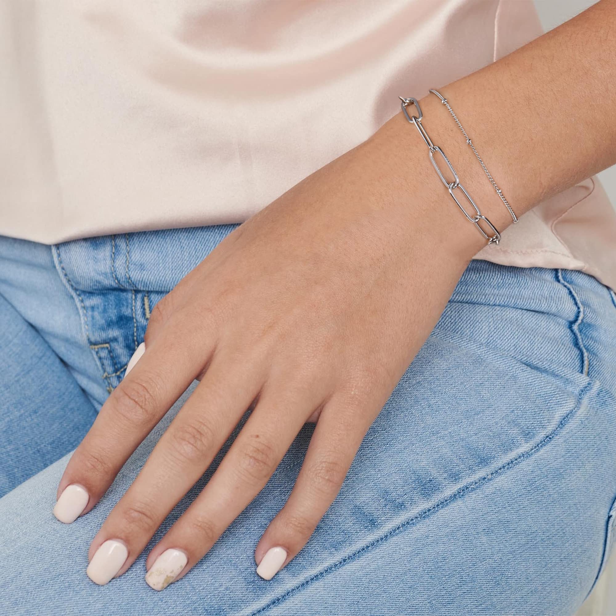 Beads Chain&Oval chain Dainty Gold Bracelets for Women