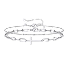 Beads Chain&Cross Dainty Gold Bracelets for Women