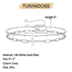 Beads Chain&Cross Dainty Gold Bracelets for Women