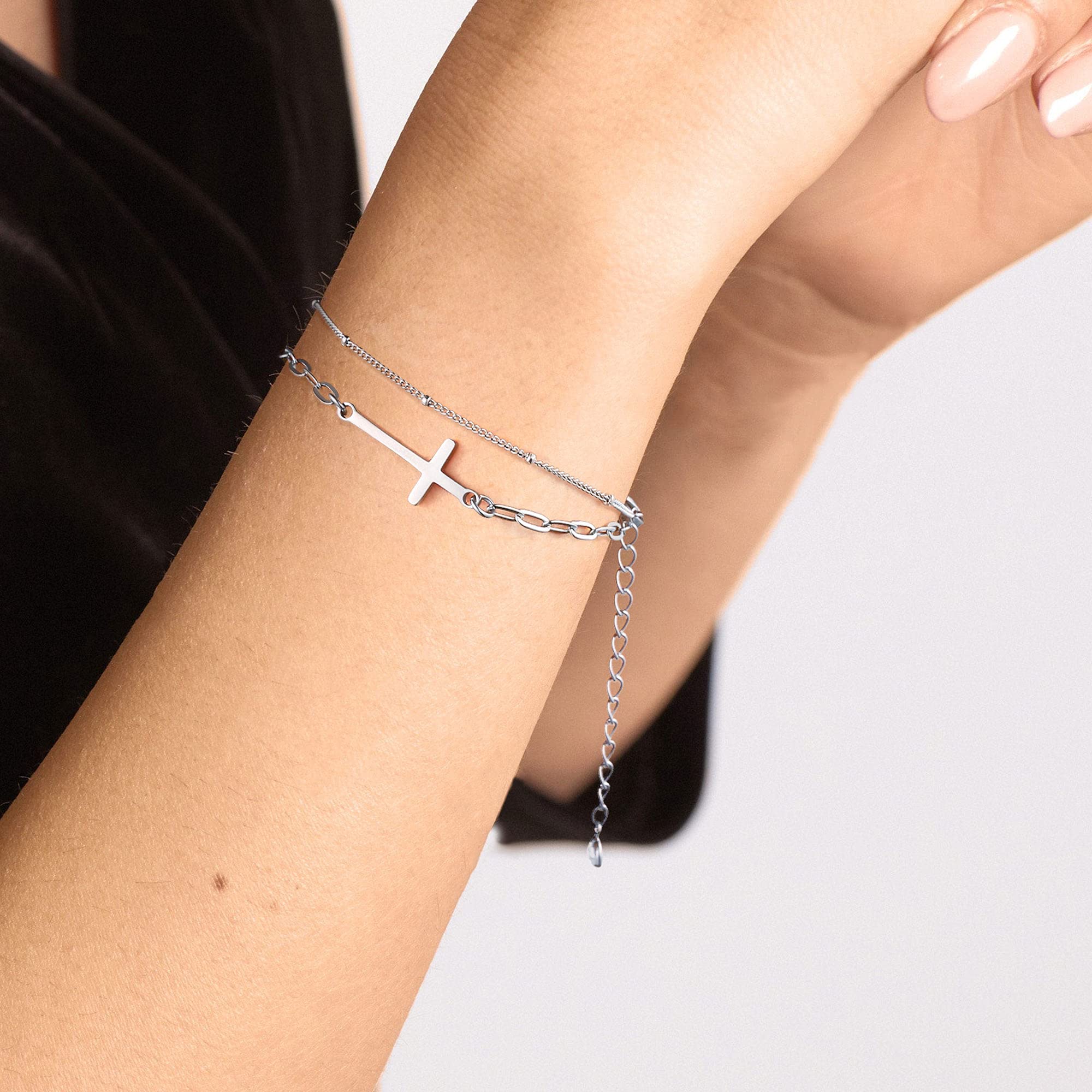 Beads Chain&Cross Dainty Gold Bracelets for Women