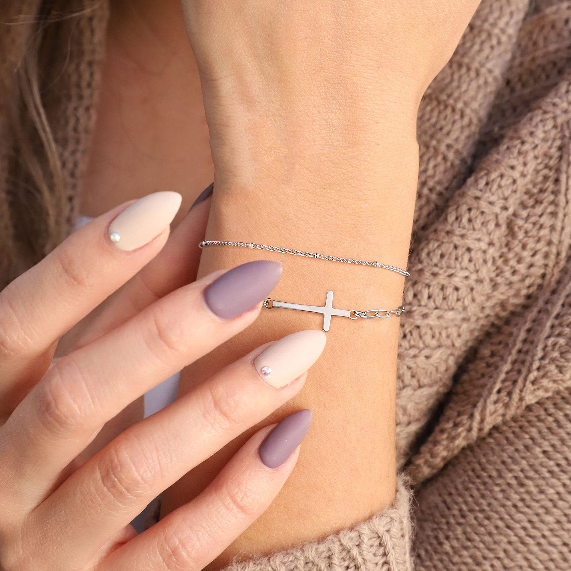 Beads Chain&Cross Dainty Gold Bracelets for Women