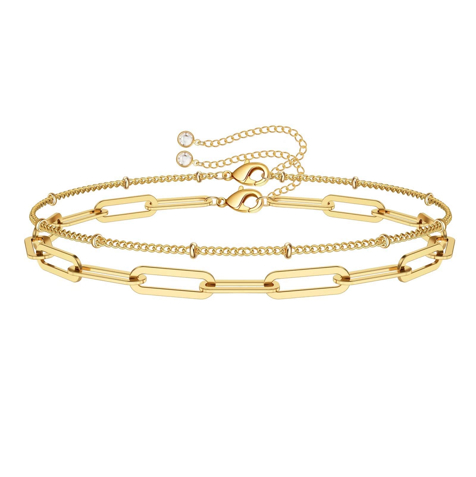 Beads Chain&Oval chain Dainty Gold Bracelets for Women