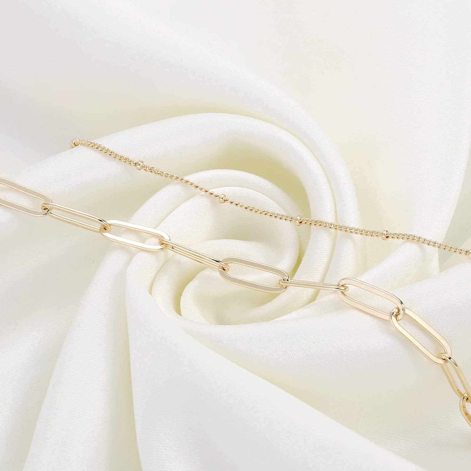Beads Chain&Oval chain Dainty Gold Bracelets for Women