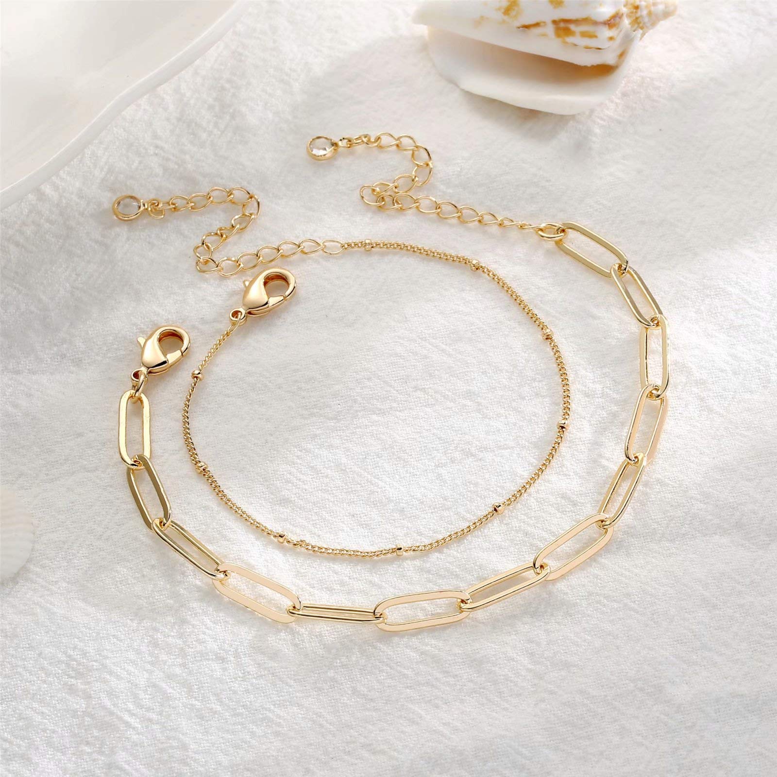 Beads Chain&Oval chain Dainty Gold Bracelets for Women