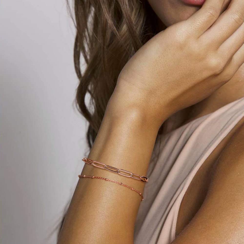 Beads Chain&Oval chain Dainty Gold Bracelets for Women