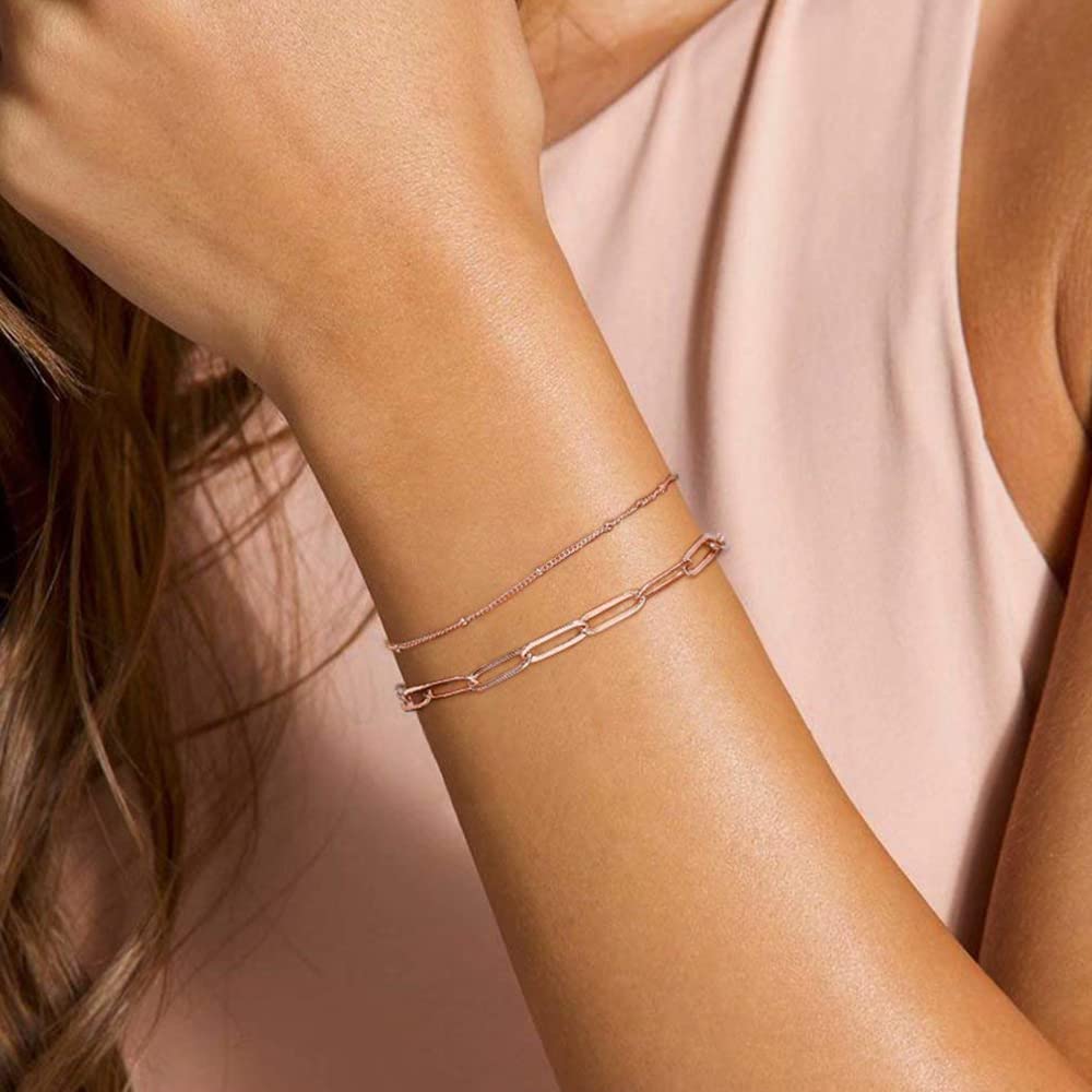 Beads Chain&Oval chain Dainty Gold Bracelets for Women