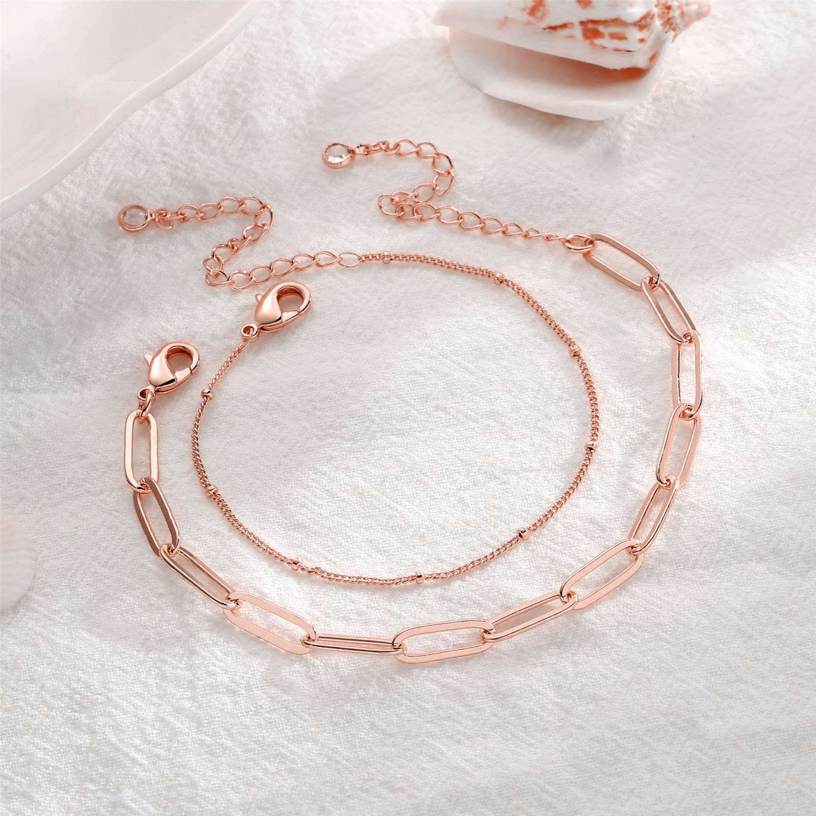 Beads Chain&Oval chain Dainty Gold Bracelets for Women