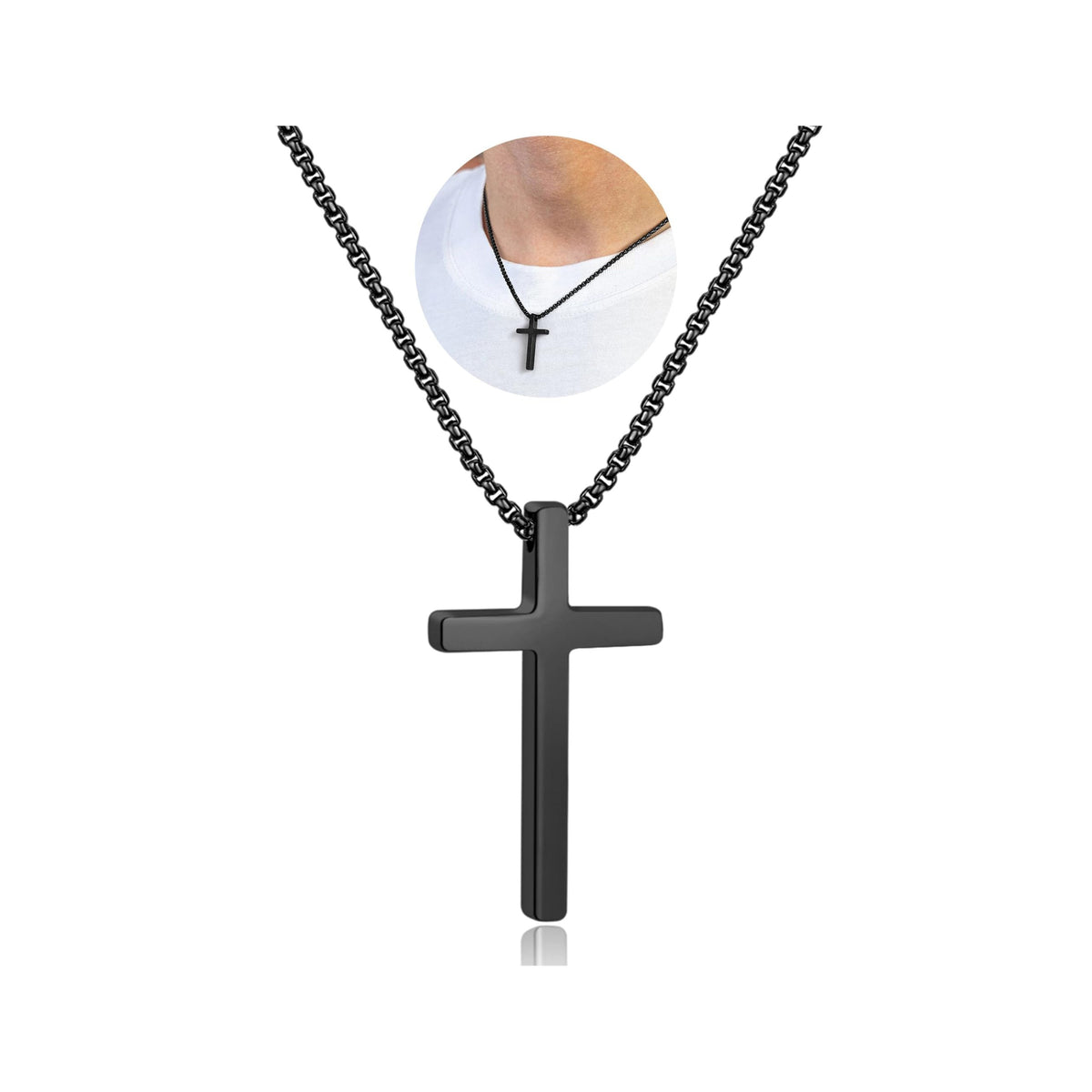 Turandoss Black Cross Necklace for Men Boys, Stainless Steel Cross Pendant Necklaces, Birthday Gifts for Men, Father, Boyfriend, Boys Fashion Stuff