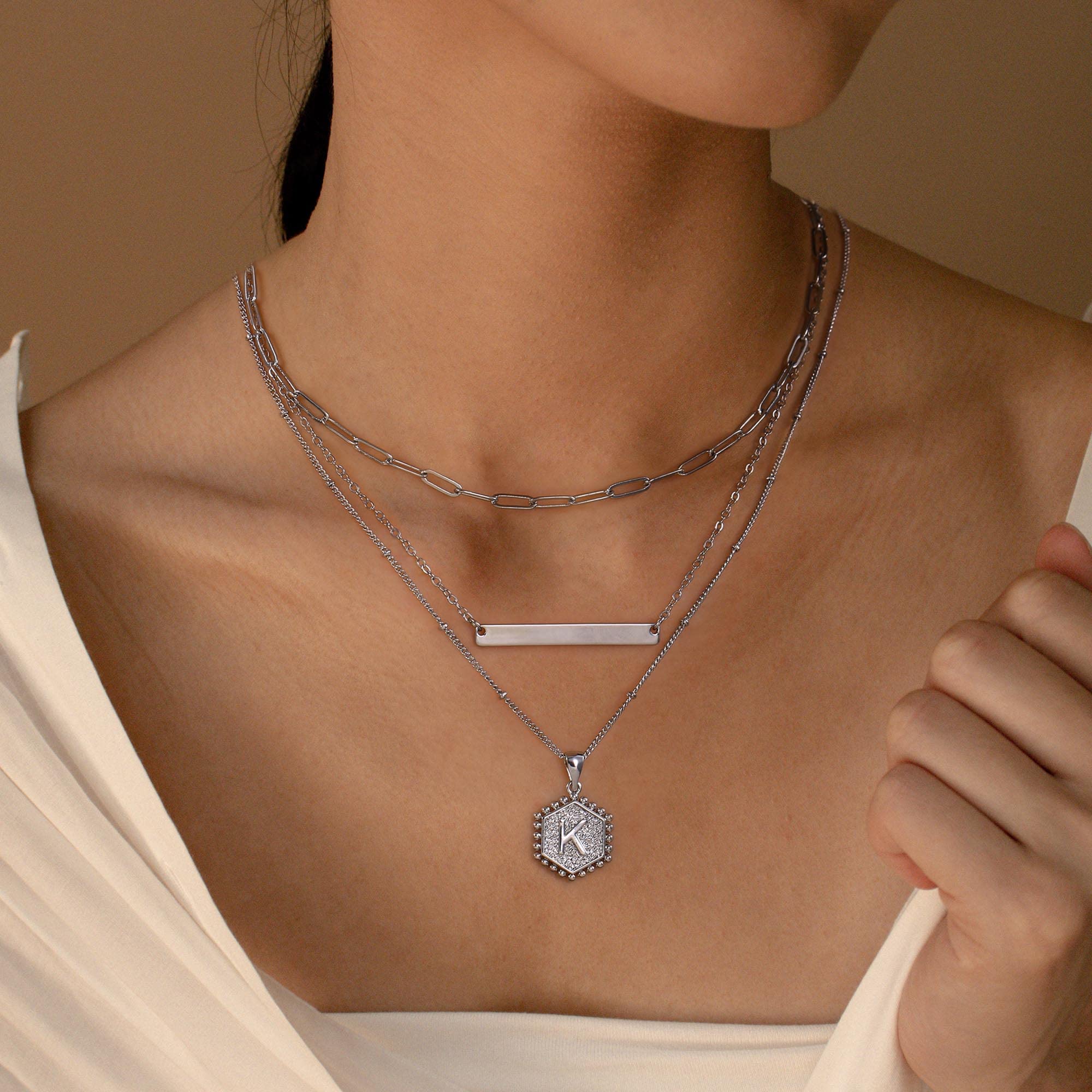 Silver Layered Initial Necklaces for Women