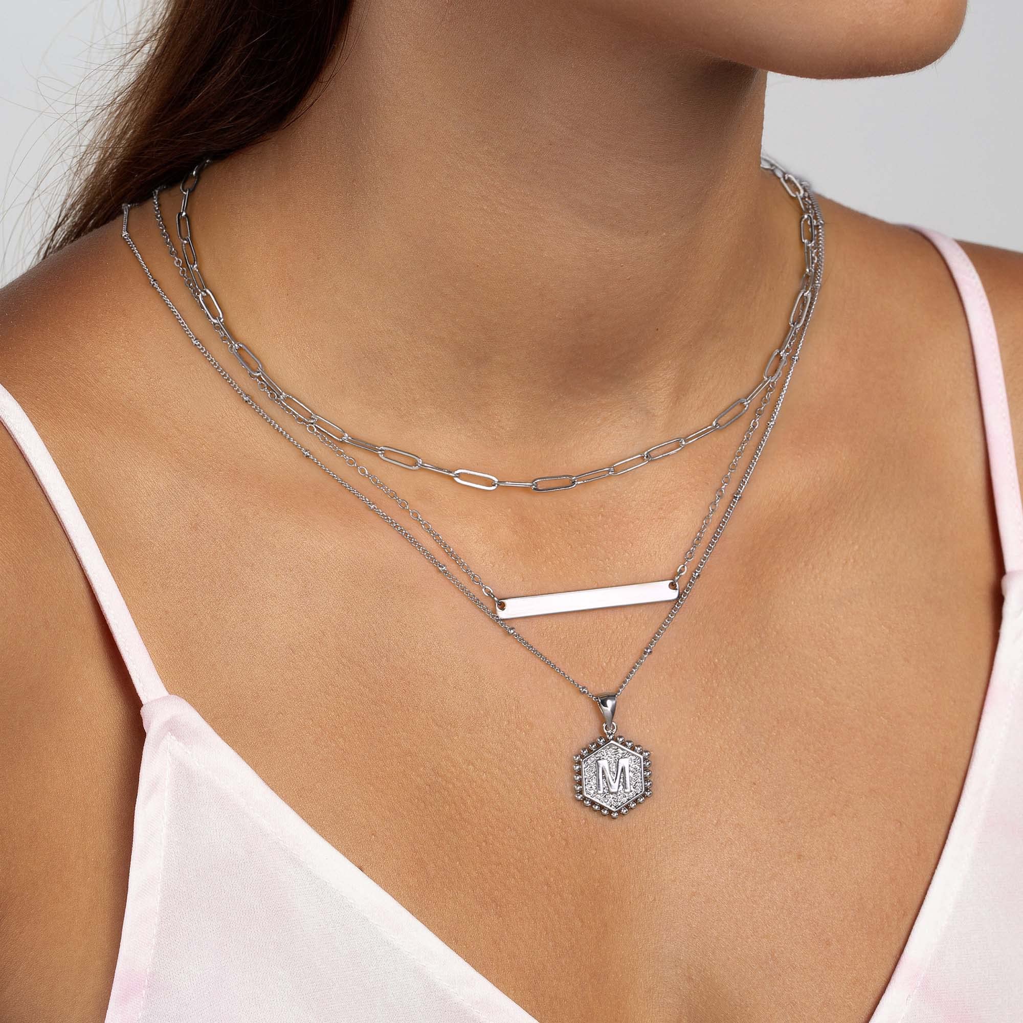 Silver Layered Initial Necklaces for Women