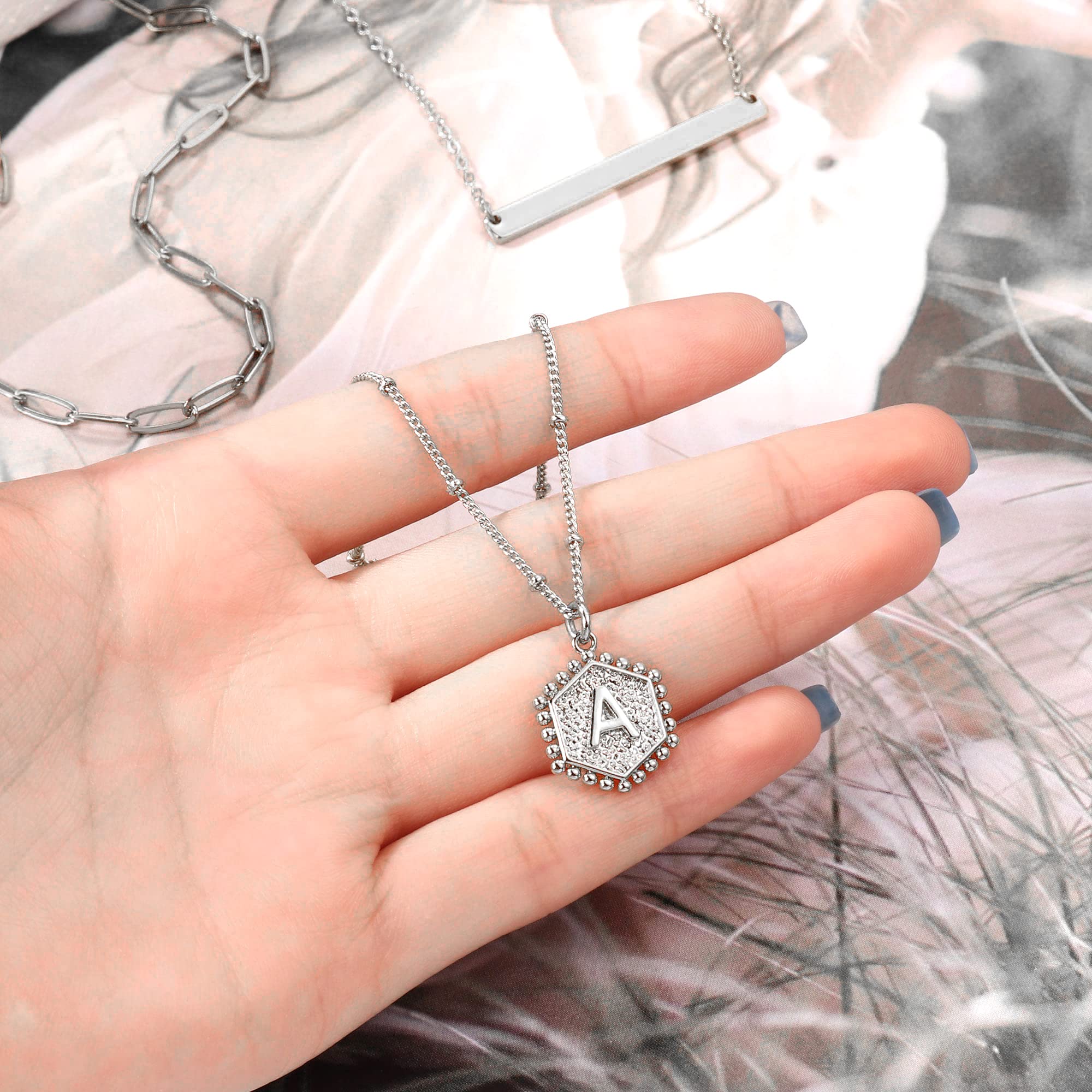 Silver Layered Initial Necklaces for Women