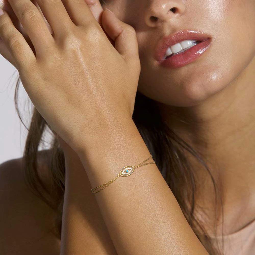 CZ Evil Eye Dainty Gold Bracelets for Women