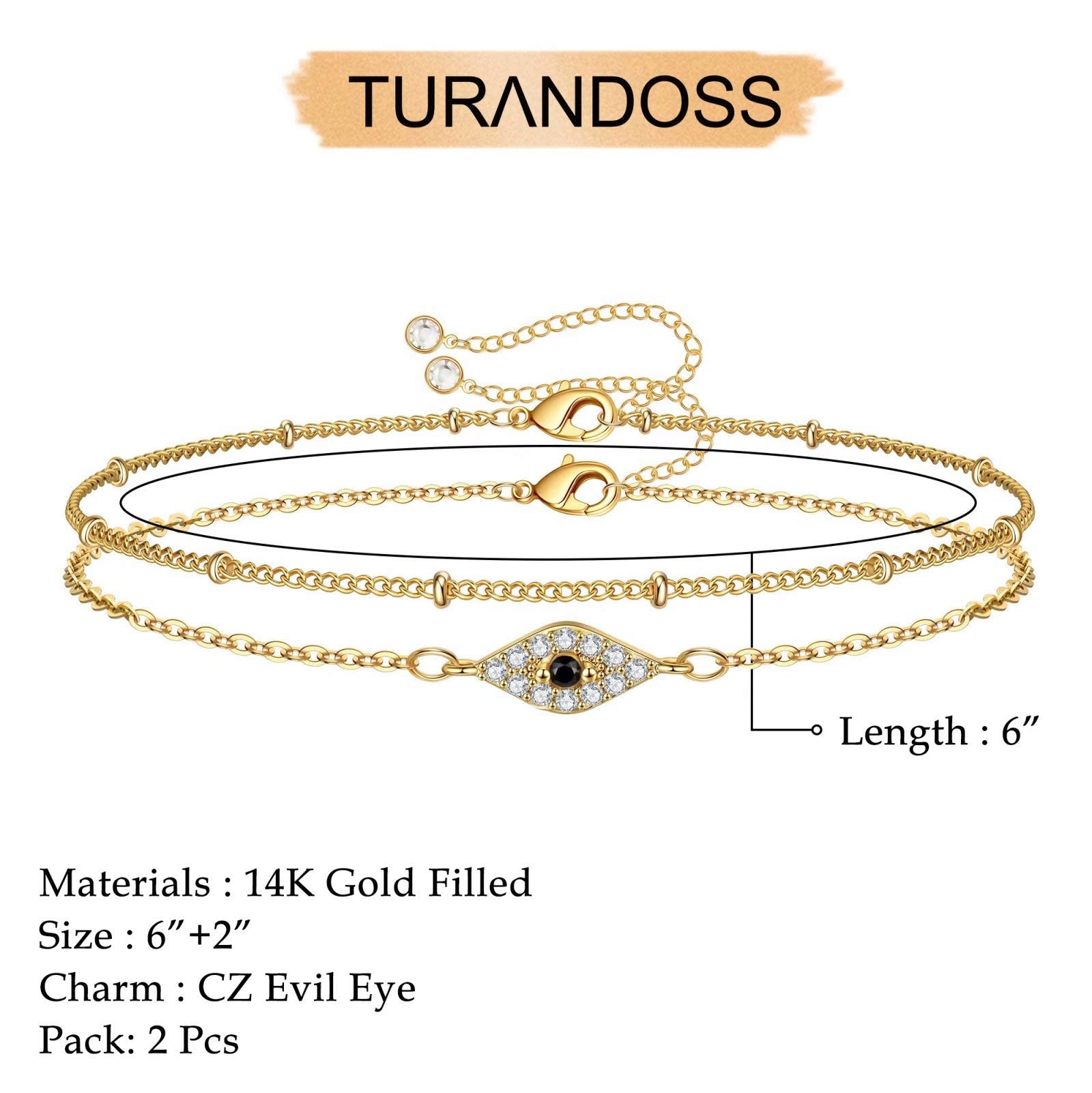 CZ Evil Eye&Beads Chain Dainty Gold Bracelets for Women