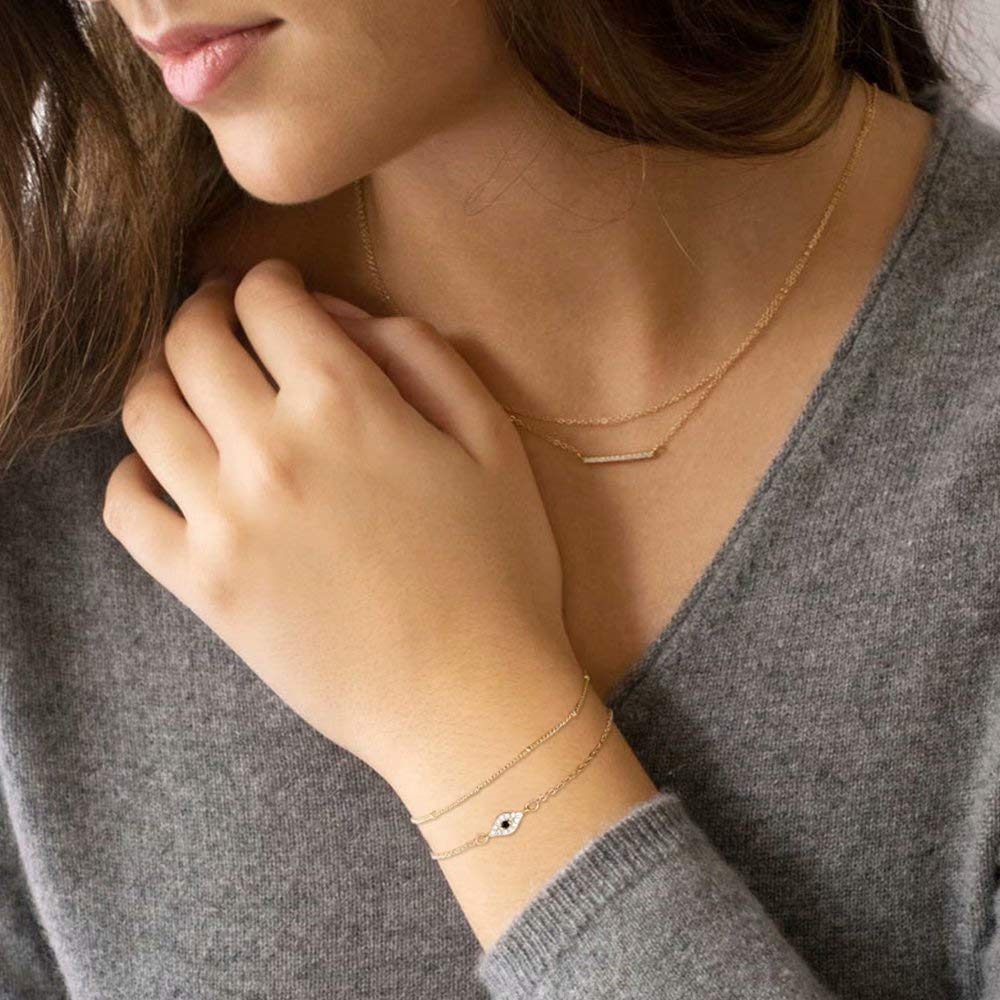CZ Evil Eye&Beads Chain Dainty Gold Bracelets for Women