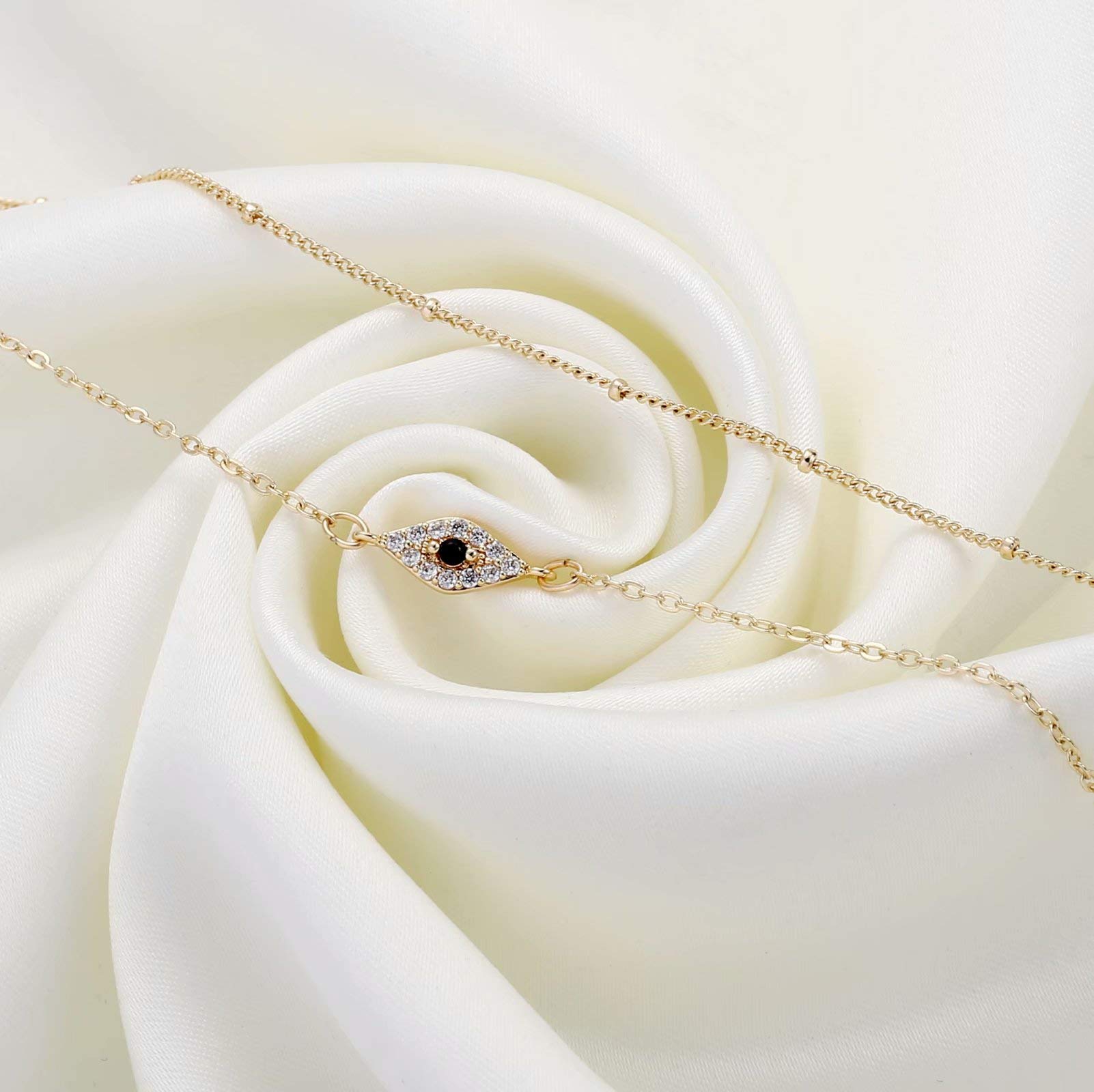 CZ Evil Eye&Beads Chain Dainty Gold Bracelets for Women