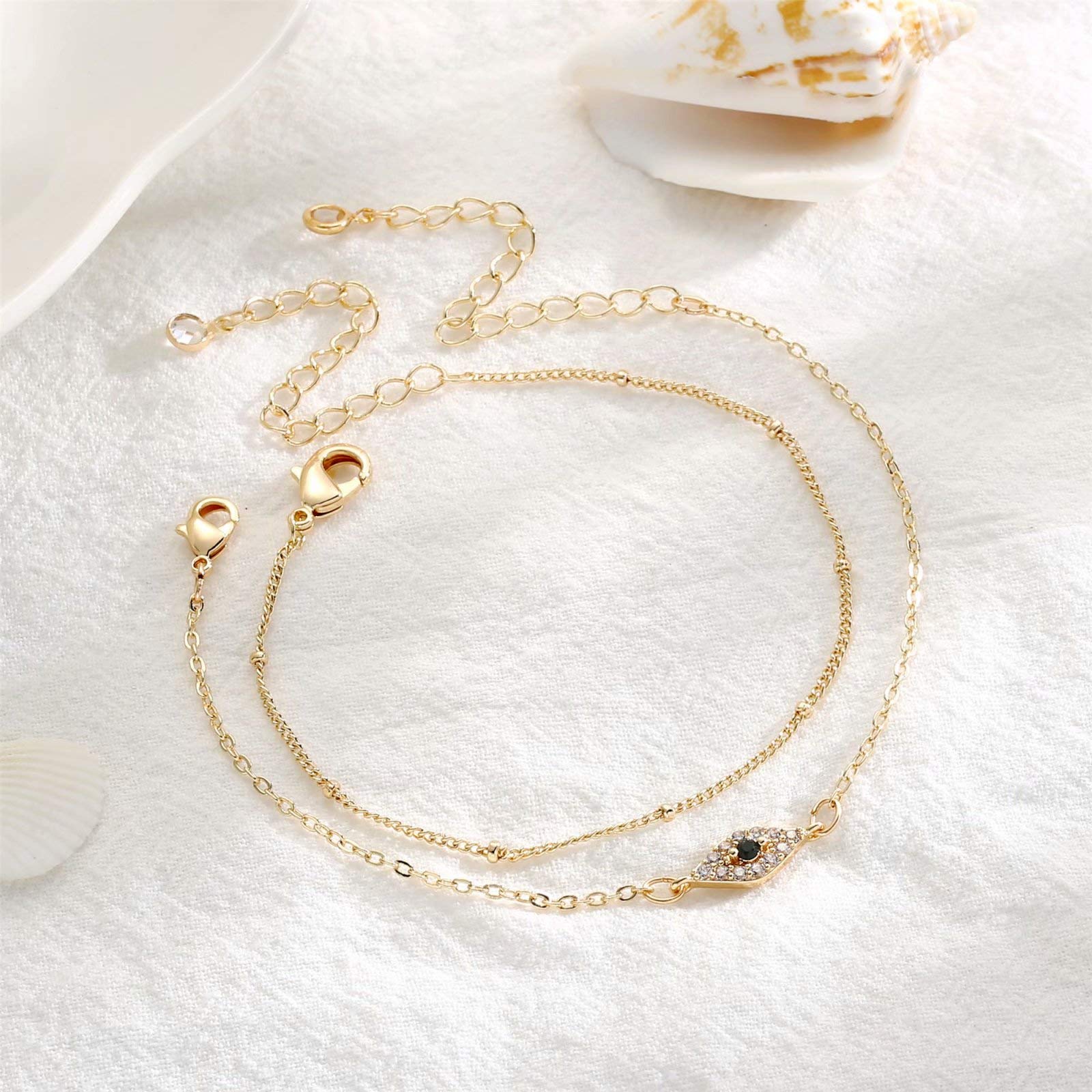 CZ Evil Eye&Beads Chain Dainty Gold Bracelets for Women