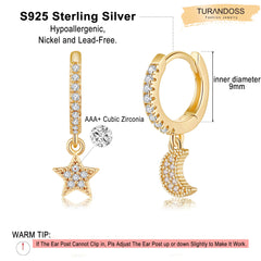 Turandoss S925 Sterling Silver Hoop Earrings for Women,Evil Eye Huggie Earrings