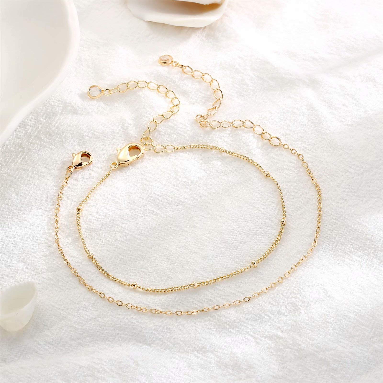 Chain& Beads Chain Dainty Gold Bracelets for Women
