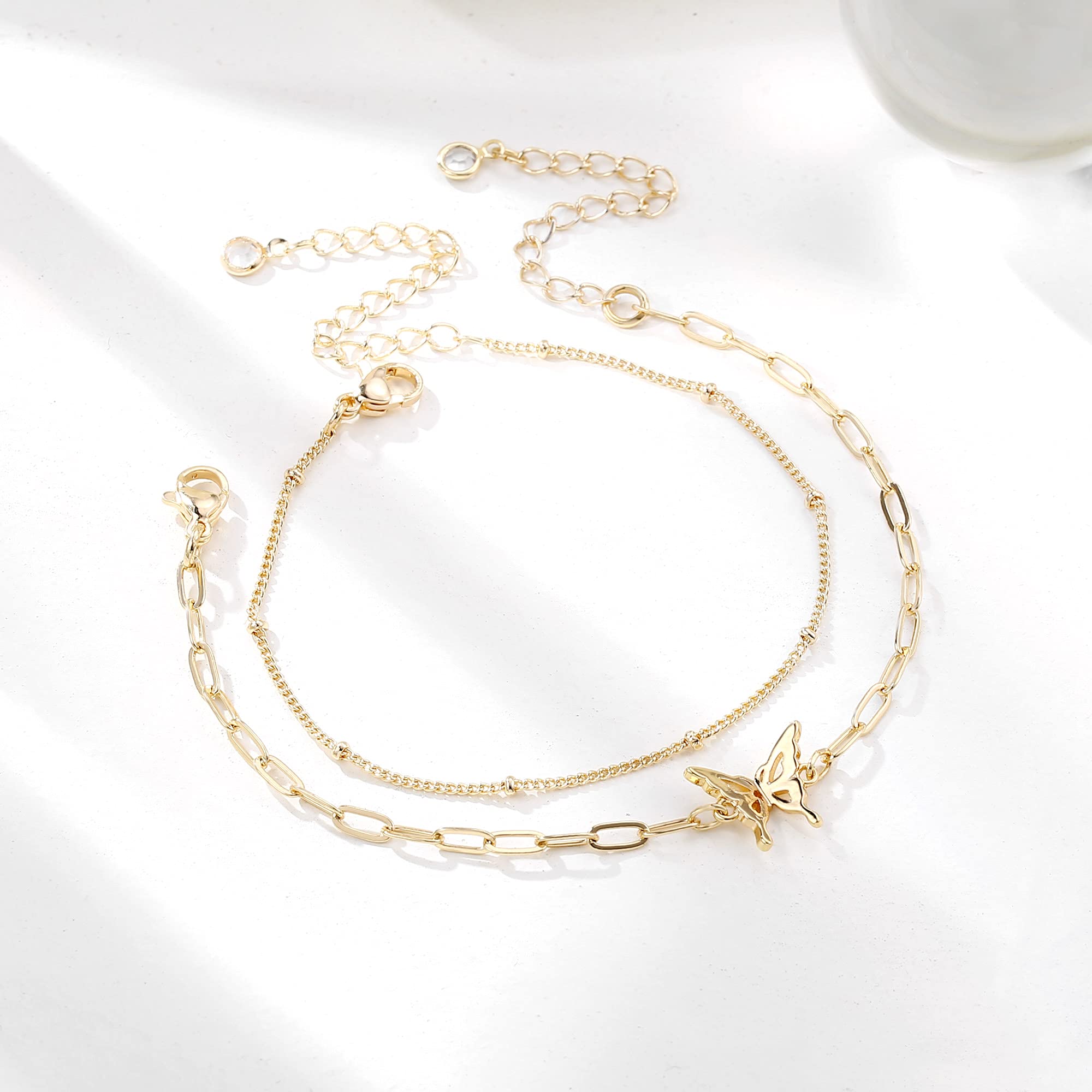 Chain&Butterfly Dainty Gold Bracelets for Women