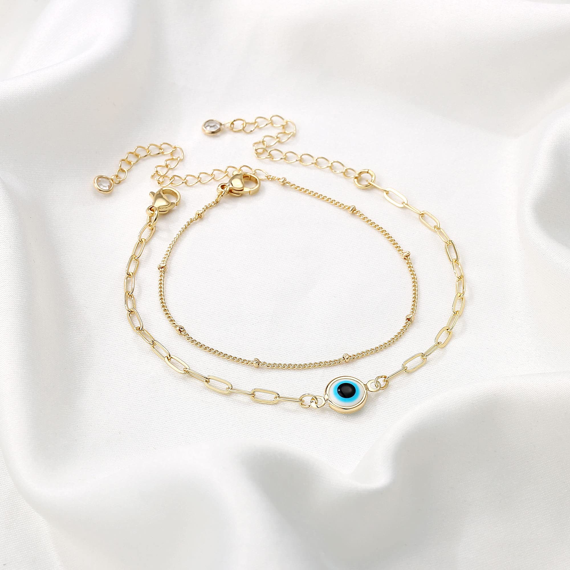 Chain&Evil Eye Dainty Gold Bracelets for Women
