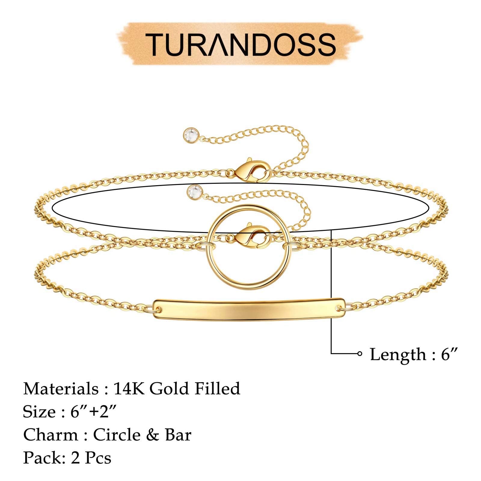 Circle&Bar Dainty Gold Bracelets for Women