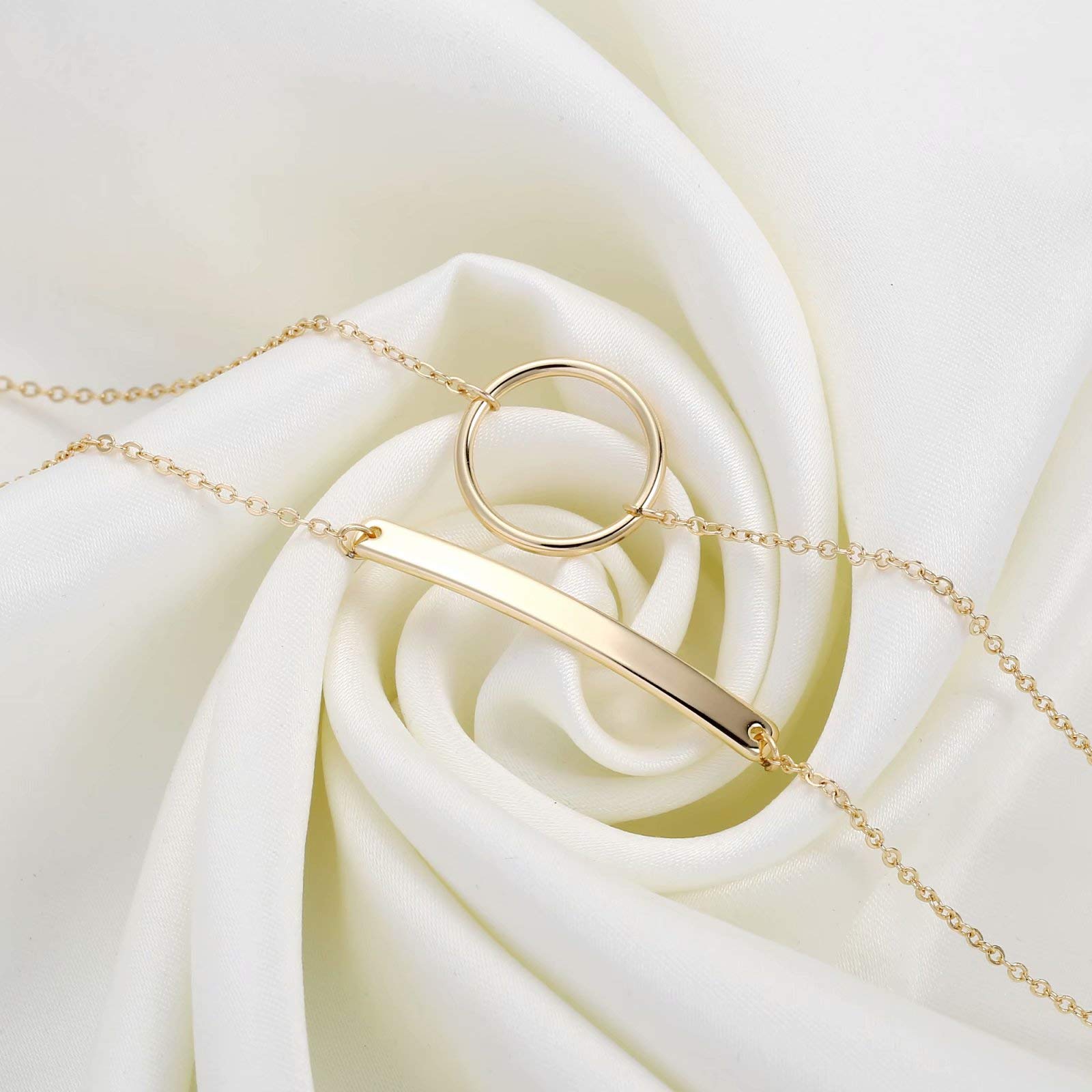 Circle&Bar Dainty Gold Bracelets for Women