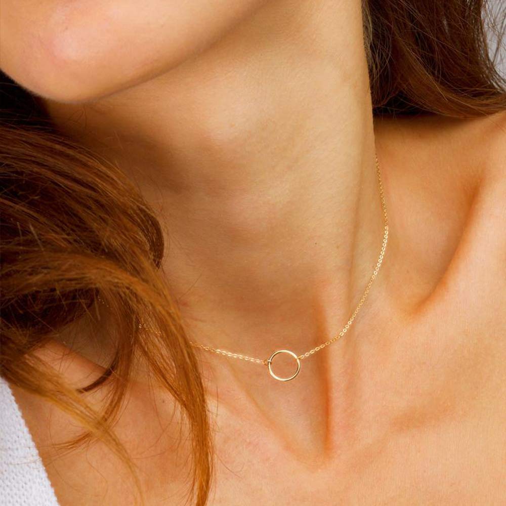 Circle& Half Moon Dainty Gold Choker Necklaces