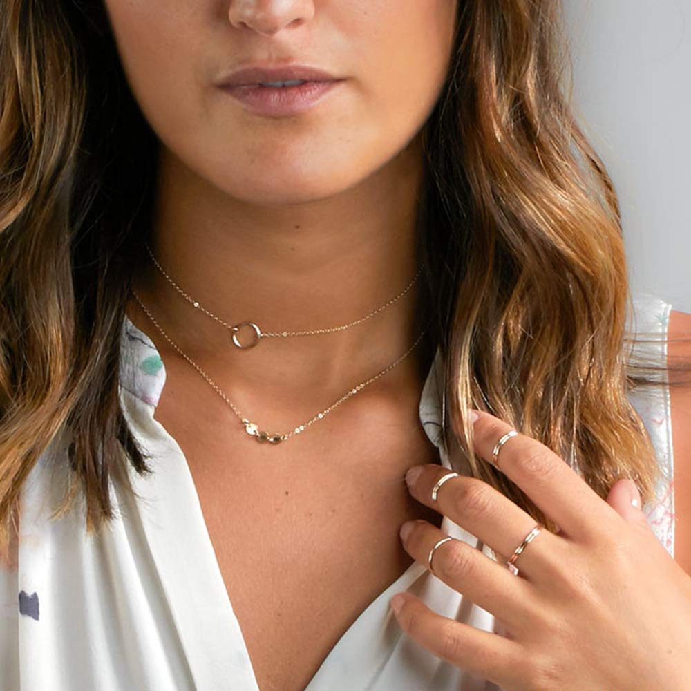Circle& Half Moon Dainty Gold Choker Necklaces
