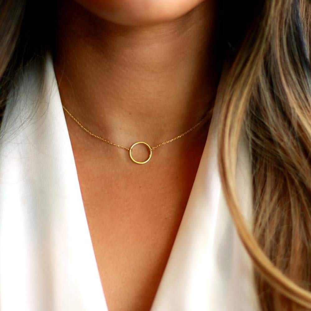 Circle& Half Moon Dainty Gold Choker Necklaces