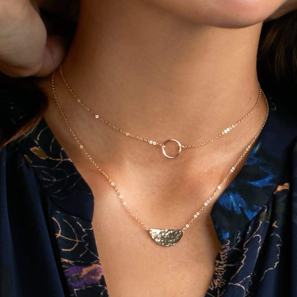 Circle& Half Moon Dainty Gold Choker Necklaces