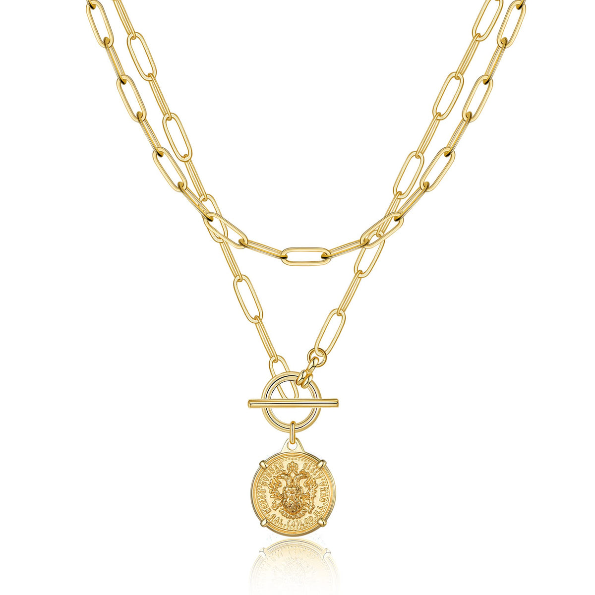Turandoss 18K Gold Layered Necklaces for Women, Dainty Choker Pendant Necklace with Paperclip Chain, Gold Jewelry for Women, Christmas Gifts for Women