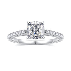 Turandoss 1.5ct Moissanite Engagement Ring 925 Sterling Silver Cushion Cut Diamond Ring Wedding Band Promise Rings for Women