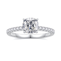 Turandoss 1.5ct Moissanite Solitaire Engagement Ring 925 Sterling Silver Cushion Cut Diamond Ring Wedding Band Promise Rings for Women