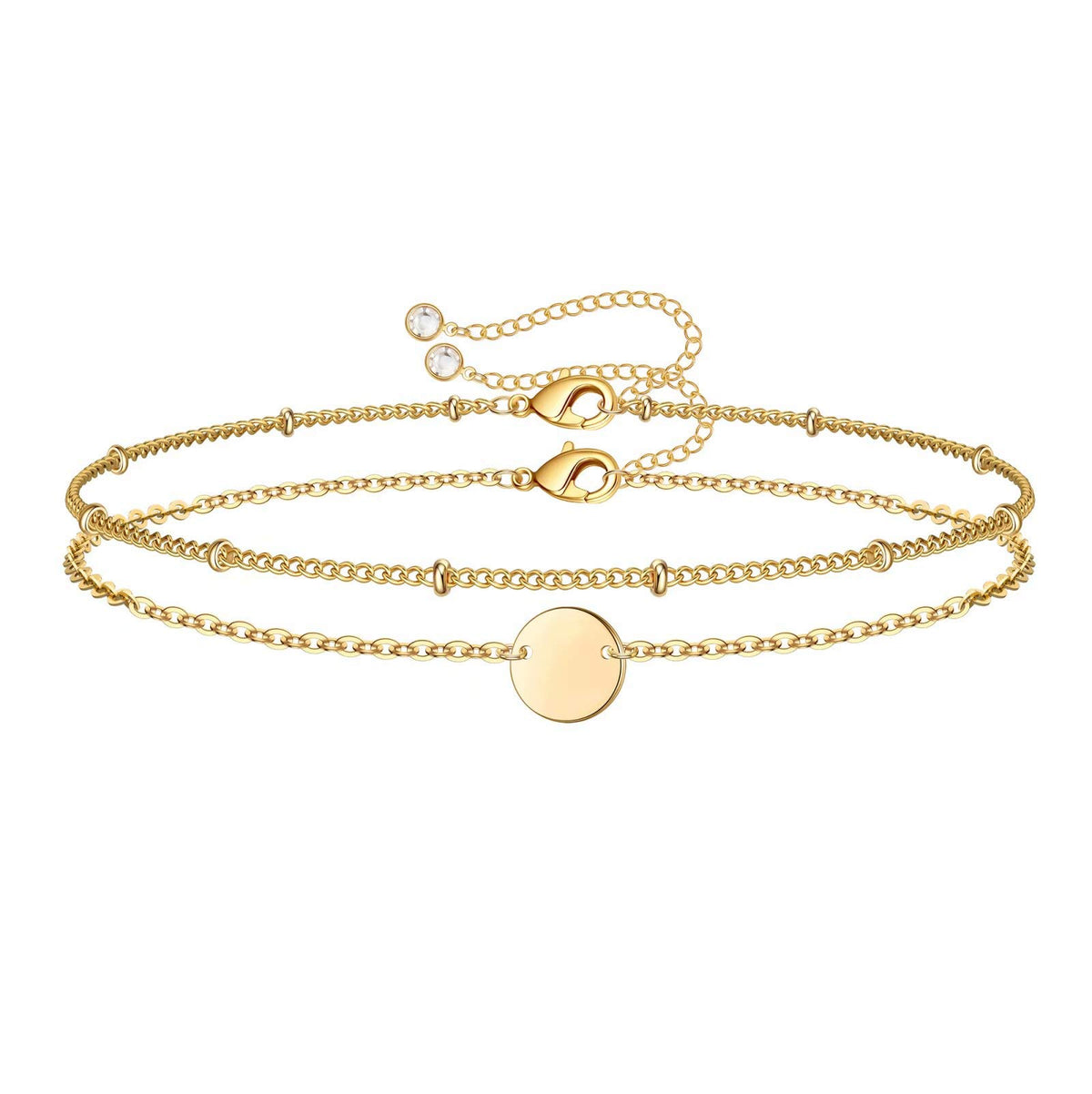 Disc&Chain Dainty Gold Bracelets for Women