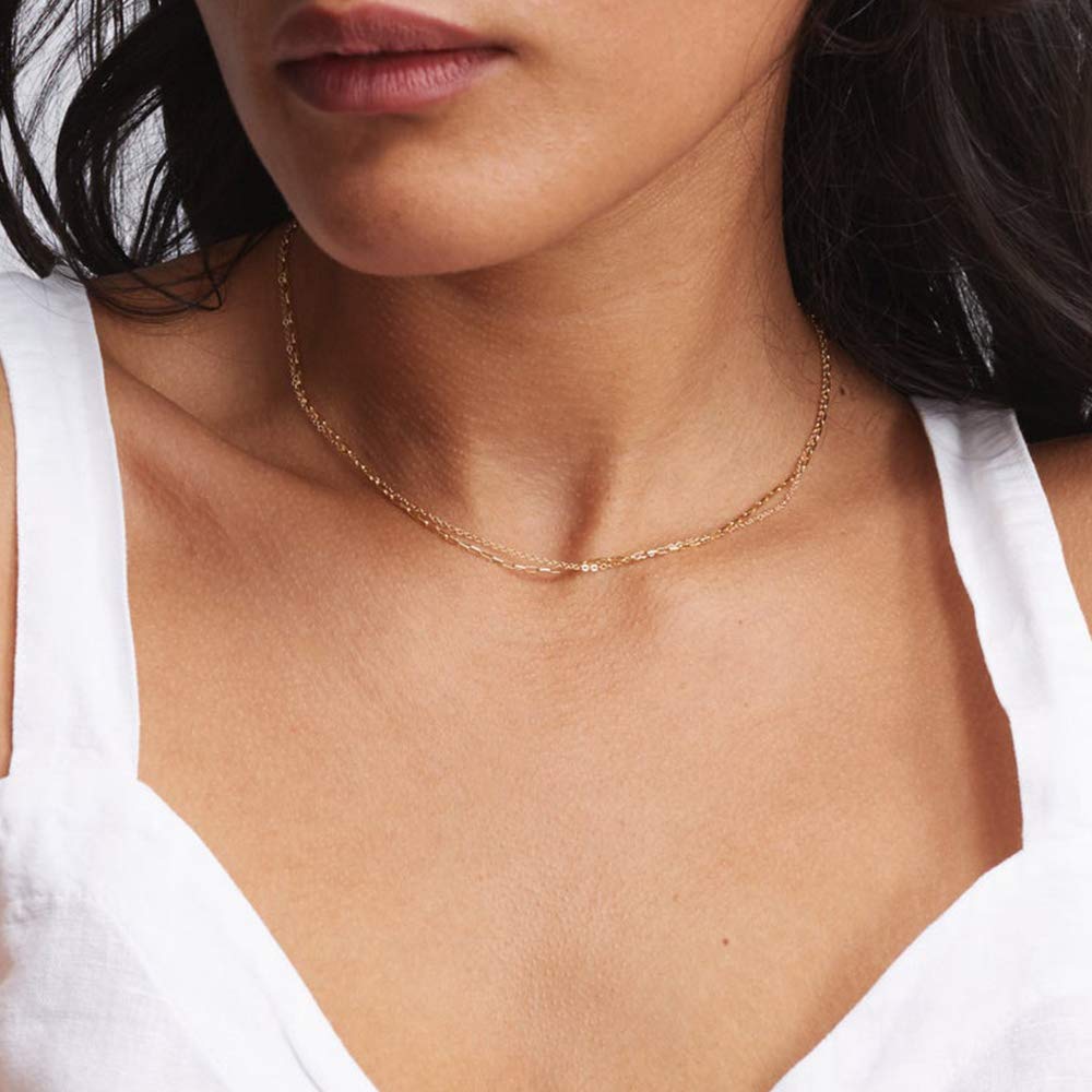 Double Chain Dainty Gold Choker Necklaces