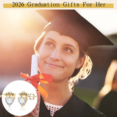 Turandoss 2026 Graduation Gifts for Her Heart Stud Earrings Class of 2026 Personalized Graduation Gifts White Cubic Zirconia Hypoallergenic Stud Earrings Trendy Jewelry Gifts for Women Teen Girls