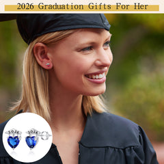 Turandoss 2026 Graduation Gifts for Her Heart Stud Earrings Class of 2026 Personalized Graduation Gifts White Cubic Zirconia Hypoallergenic Stud Earrings Trendy Jewelry Gifts for Women Teen Girls