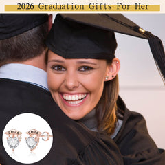 Turandoss 2026 Graduation Gifts for Her Heart Stud Earrings Class of 2026 Personalized Graduation Gifts White Cubic Zirconia Hypoallergenic Stud Earrings Trendy Jewelry Gifts for Women Teen Girls