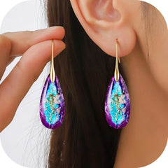 Turandoss 18K Gold Plated Nature Healing Stone Drop Dangle Colorful Boho Earrings for Women Sensitive Ears Hypoallergenic Fishhoop Fashion Accessories Jewelry Birthday Gifts for Mom Wife Her Ideas