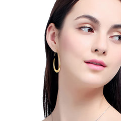 Turandoss Lightweight Teardrop Hoop Earrings for Women 14k Gold Plated Large Oval Pull Through Hoop Hypoallergenic Earrings High Polished Statement Jewelry Gift for Women Teen Girls